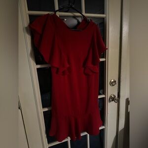 Ruffled Red Dress with Flutter Sleeves